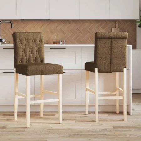 High stools 2 pcs solid rubber wood and fabric by vidaXL, Kitchen stools - Ref: Foro24-4006220, Price: 113,87 €, Discount: %