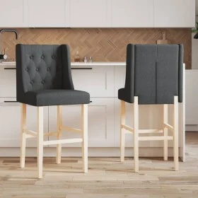 High stools 2 pcs solid rubber wood and fabric by vidaXL, Kitchen stools - Ref: Foro24-4006222, Price: 106,17 €, Discount: %