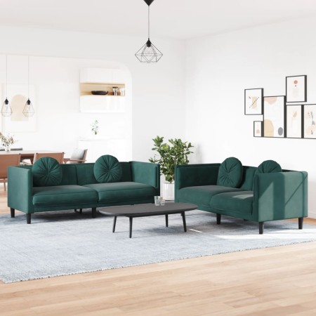 Dark green velvet 2-piece sofa set with cushions by vidaXL, Sofas - Ref: Foro24-3209259, Price: 560,80 €, Discount: %