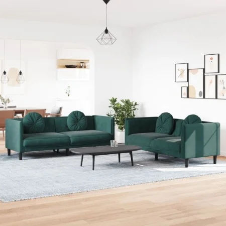 Zweiteilige Sofagarnitur aus dunkelgrünem Samt mit Kissen von vidaXL, Sofas - Ref: Foro24-3209259, Preis: 553,10 €, Rabatt: %