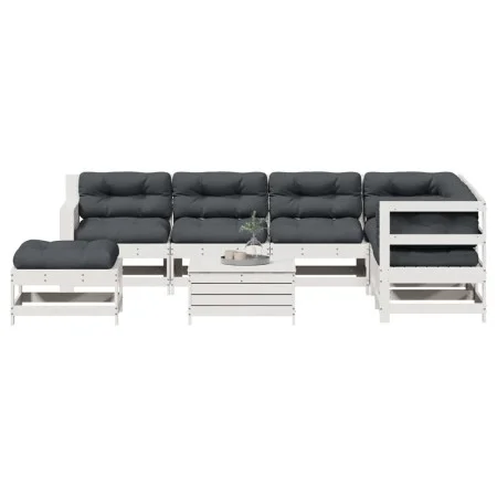 Gartenmöbel-Set mit Kissen, 8-teilig, massives weißes Kiefernholz von vidaXL, Gartensets - Ref: Foro24-3250569, Preis: 734,98...