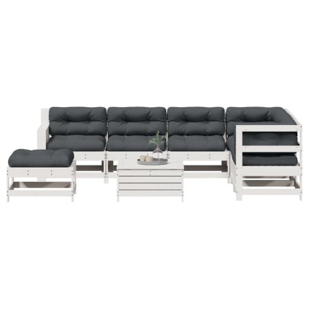Gartenmöbel-Set mit Kissen, 8-teilig, massives weißes Kiefernholz von vidaXL, Gartensets - Ref: Foro24-3250569, Preis: 734,17...