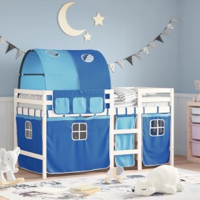 Cama alta para niños con túnel madera pino azul 90x190 cm