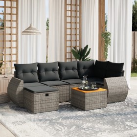 7-teiliges Gartensofa-Set mit grauen PE-Rattan-Kissen von vidaXL, Gartensets - Ref: Foro24-3265064, Preis: 423,31 €, Rabatt: %