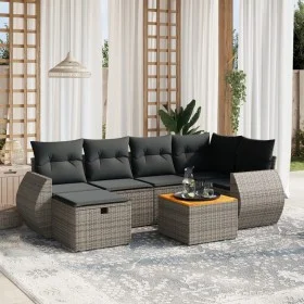 7-teiliges Gartensofa-Set mit grauen PE-Rattan-Kissen von vidaXL, Gartensets - Ref: Foro24-3265064, Preis: 430,80 €, Rabatt: %