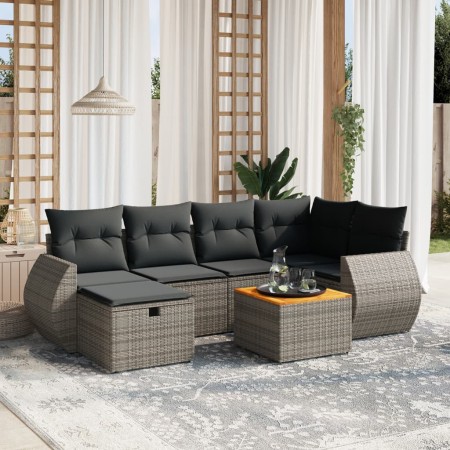 7-teiliges Gartensofa-Set mit grauen PE-Rattan-Kissen von vidaXL, Gartensets - Ref: Foro24-3265064, Preis: 423,31 €, Rabatt: %