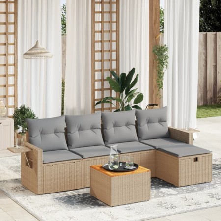 Gartensofa-Set mit beigem Kissenmix, 6-teilig, PE-Rattan von vidaXL, Gartensets - Ref: Foro24-3264944, Preis: 348,47 €, Rabat...