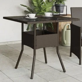 Garden table glass surface PE rattan brown 80x80x75 cm by vidaXL, Garden tables - Ref: Foro24-365524, Price: 89,79 €, Discoun...