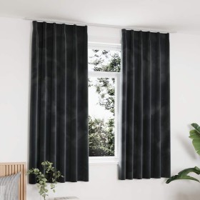 Cortinas opacas y ganchos 2 pzas terciopelo antracita 140x175cm