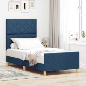 Estructura de cama con cabecera Azul 90 x 190 cm tela Estructura de cama con cabecera Azul 90 x 190 cm tela