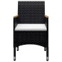 Juego comedor jardín 9 pzas madera maciza ratán sintético negro