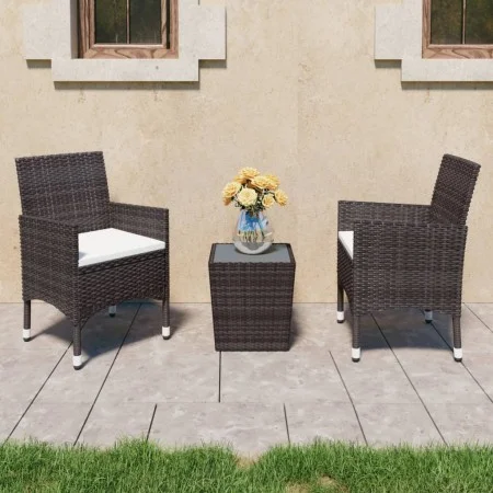Garden bistro set 3 pieces PE rattan brown tempered glass by vidaXL, Garden sets - Ref: Foro24-3095934, Price: 182,69 €, Disc...