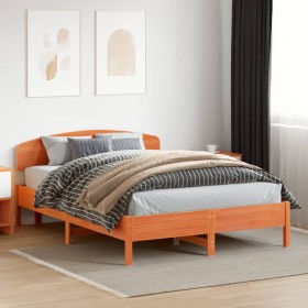 Cabecero de cama madera maciza de pino marrón cera 160 cm