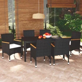 Garten-Essgruppe 7-teilig mit schwarzen Polstern aus synthetischem Rattan. von vidaXL, Gartensets - Ref: Foro24-3095018, Prei...
