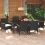 Set de comedor de jardín 7 pzas y cojines ratán sintético negro de vidaXL, Conjuntos de jardín - Ref: Foro24-3095018, Precio:...