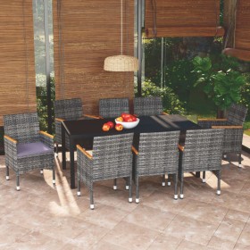 9-piece garden furniture set with gray synthetic rattan cushions by vidaXL, Garden sets - Ref: Foro24-3095032, Price: 748,12 ...