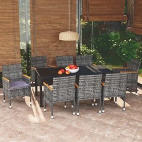 9-teiliges Gartenmöbel-Set mit grauen synthetischen Rattankissen von vidaXL, Gartensets - Ref: Foro24-3095032, Preis: 773,64 ...