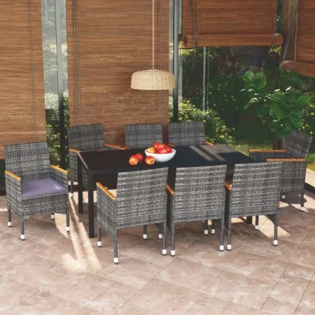 9-piece garden furniture set with gray synthetic rattan cushions by vidaXL, Garden sets - Ref: Foro24-3095032, Price: 773,64 ...
