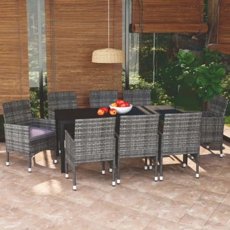 9-teiliges Gartenmöbel-Set mit grauen synthetischen Rattankissen von vidaXL, Gartensets - Ref: Foro24-3095026, Preis: 765,49 ...
