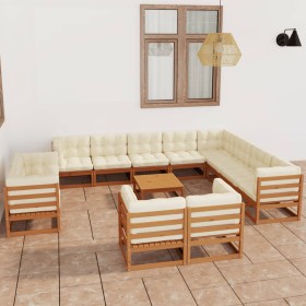 Set de muebles de jardín 13 pzs cojines madera pino marrón miel