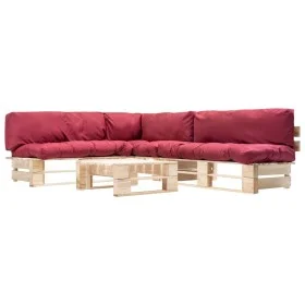 Garden pallet furniture with red cushions 4 pieces wood by vidaXL, Garden sets - Ref: Foro24-277489, Price: 369,24 €, Discoun...