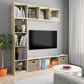 Mueble de TV y librería 3 piezas roble Sonoma 180x30x180 cm