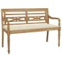 Banco Batavia madera maciza de teca con cojín crema 120 cm de vidaXL, Bancos de jardín - Ref: Foro24-3062156, Precio: 219,92 ...