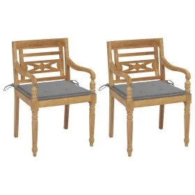 Batavia-Stühle, 2 Stück, massives Teakholz mit grauen Kissen von vidaXL, Gartenstühle - Ref: Foro24-3062128, Preis: 246,67 €,...