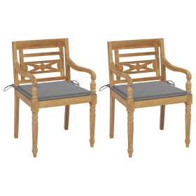 Sillas Batavia 2 uds teca maciza con cojines gris de vidaXL, Sillas de jardín - Ref: Foro24-3062128, Precio: 255,92 €, Descue...