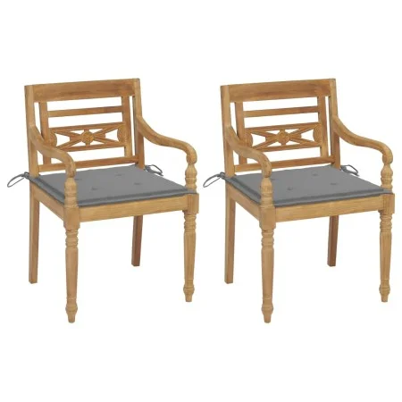 Batavia chairs 2 pcs solid teak with gray cushions by vidaXL, Garden chairs - Ref: Foro24-3062128, Price: 246,65 €, Discount: %
