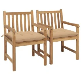 Garden chairs 2 pcs solid teak wood with beige cushions by vidaXL, Garden chairs - Ref: Foro24-3062748, Price: 301,53 €, Disc...