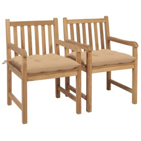 Gartenstühle 2 Stück aus massivem Teakholz mit beigen Kissen von vidaXL, Gartenstühle - Ref: Foro24-3062748, Preis: 314,58 €,...