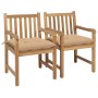 Gartenstühle 2 Stück aus massivem Teakholz mit beigen Kissen von vidaXL, Gartenstühle - Ref: Foro24-3062748, Preis: 314,58 €,...