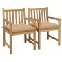 Sillas de jardín 2 uds madera maciza de teca con cojines beige de vidaXL, Sillas de jardín - Ref: Foro24-3062748, Precio: 301...