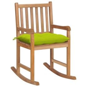 Silla mecedora de madera maciza teca con cojín verde brillante