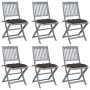 Folding garden chairs 6 pcs solid acacia wood cushions by vidaXL, Garden chairs - Ref: Foro24-3065457, Price: 339,27 €, Disco...