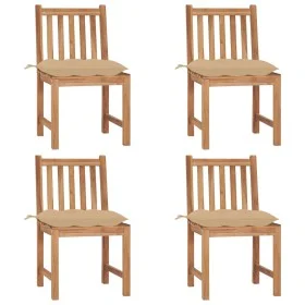 Gartenstühle 4 Einheiten aus massivem Teakholz mit Kissen von vidaXL, Gartenstühle - Ref: Foro24-3073106, Preis: 448,26 €, Ra...