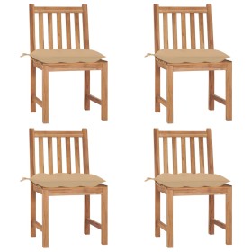 Gartenstühle 4 Einheiten aus massivem Teakholz mit Kissen von vidaXL, Gartenstühle - Ref: Foro24-3073106, Preis: 463,12 €, Ra...
