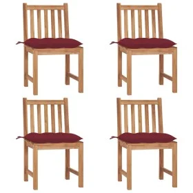 Gartenstühle 4 Einheiten aus massivem Teakholz mit Kissen von vidaXL, Gartenstühle - Ref: Foro24-3073112, Preis: 462,55 €, Ra...