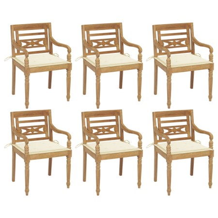 Sillas Batavia 6 unidades madera maciza de teca con cojines de vidaXL, Sillas de jardín - Ref: Foro24-3073324, Precio: 755,50...