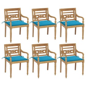 Batavia chairs 6 units solid teak wood with cushions by vidaXL, Garden chairs - Ref: Foro24-3073326, Price: 756,61 €, Discoun...
