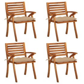 Gartenstühle mit Kissen 4 Einheiten aus massivem Akazienholz von vidaXL, Gartenstühle - Ref: Foro24-3075192, Preis: 510,66 €,...