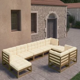 Garden furniture set 9 pcs honey brown pine wood cushions by vidaXL, Garden sets - Ref: Foro24-3077157, Price: 912,21 €, Disc...