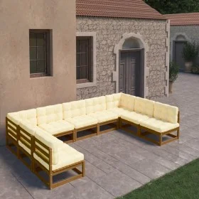 Garden furniture set 9 pcs honey brown pine wood cushions by vidaXL, Garden sets - Ref: Foro24-3077197, Price: 962,76 €, Disc...