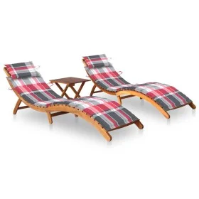 Sun loungers 2 units with solid acacia wood table and cushions by vidaXL, Loungers - Ref: Foro24-3077389, Price: 354,05 €, Di...