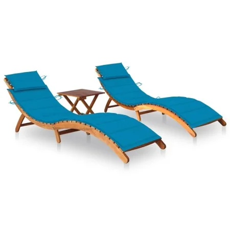Sun loungers 2 units with solid acacia wood table and cushions by vidaXL, Loungers - Ref: Foro24-3077380, Price: 358,14 €, Di...