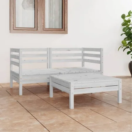 Gartenmöbel-Set 3-teilig aus massivem weißem Kiefernholz von vidaXL, Gartensets - Ref: Foro24-3082393, Preis: 149,33 €, Rabat...