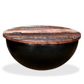 Mesa de centro de madera maciza reciclada negra en forma de bol