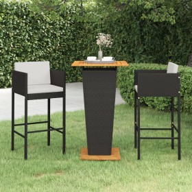 3-teiliges Garten-Barmöbel-Set und schwarze synthetische Rattankissen von vidaXL, Gartensets - Ref: Foro24-3094798, Preis: 29...