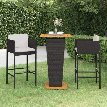 3-teiliges Garten-Barmöbel-Set und schwarze synthetische Rattankissen von vidaXL, Gartensets - Ref: Foro24-3094798, Preis: 29...